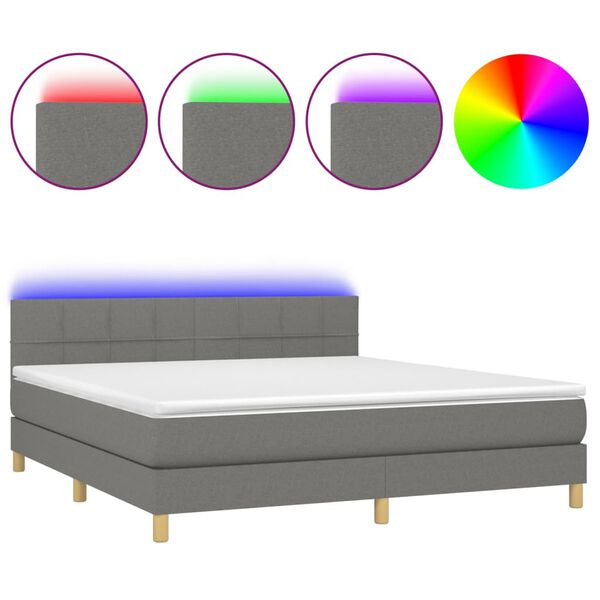 vidaXL Sommier &agrave; lattes de lit et matelas et LED Gris fonc&eacute; 160x200 cm