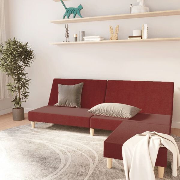 vidaXL Canap&eacute;-lit &agrave; 2 places avec repose-pied Rouge bordeaux Tissu