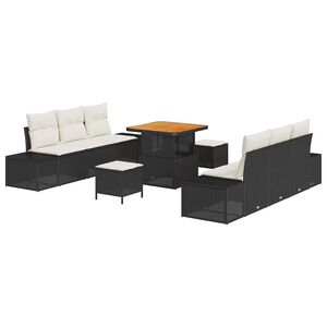 vidaXL Ensemble de canap&eacute; de jardin avec coussin 9 pcs Noir Poly rotin