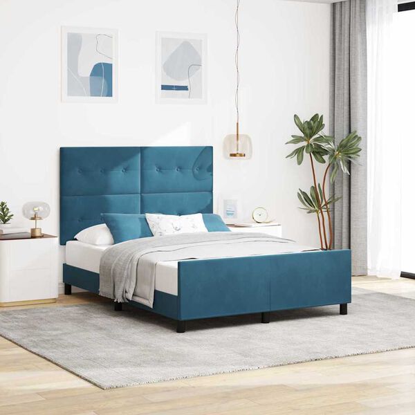 vidaXL Lit &agrave; ressorts avec t&ecirc;te de lit Bleu fonc&eacute; 140 x 200 cm Velours