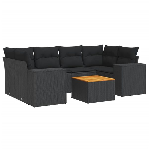 vidaXL Salon de jardin 7 pcs avec coussins noir r&eacute;sine tress&eacute;e