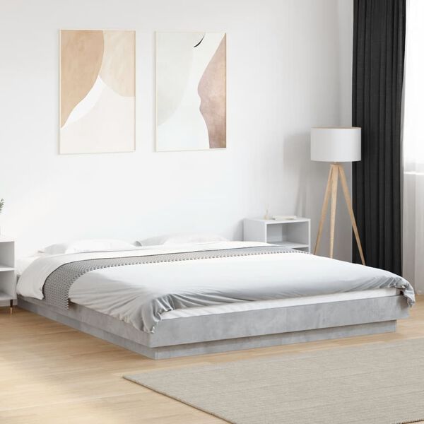 vidaXL Cadre de lit et lumi&egrave;res LED sans matelas gris b&eacute;ton 160x200 cm