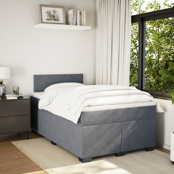 vidaXL Sommier &agrave; lattes de lit et matelas Gris fonc&eacute; 120x200cm Velours
