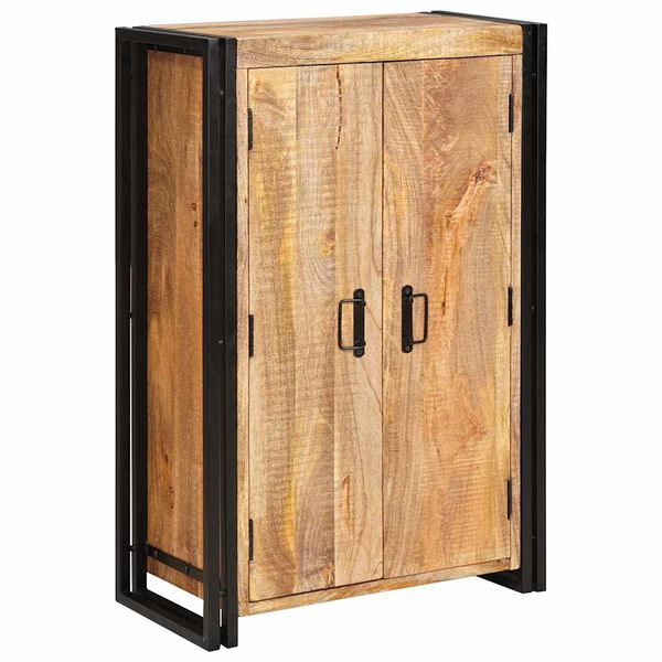 vidaXL Highboard avec portes Bois de mangue massif et brut et m&eacute;tal