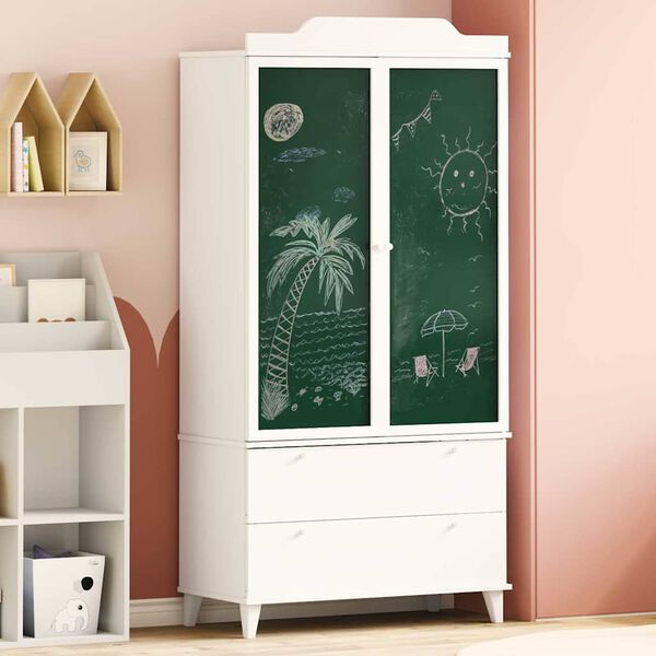 vidaXL Armoire Tableau Noir avec tiroir ROROS Blanc 90 x 45 x 180 cm
