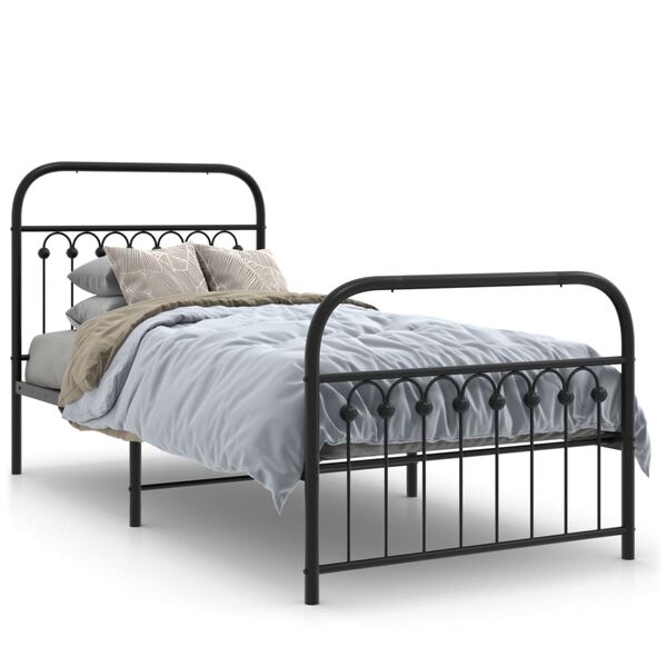 vidaXL Cadre de lit m&eacute;tal sans matelas avec pied de lit noir 90x200 cm