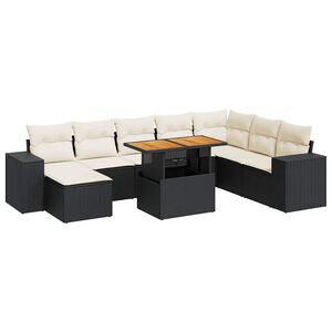 vidaXL Salon de jardin avec coussins 9 pcs noir résine tressée acacia
