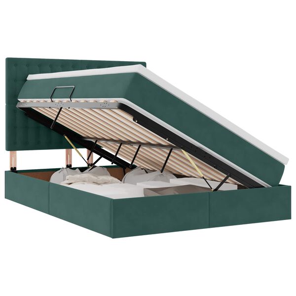 vidaXL Lit avec rangement et LED Vert fonc&eacute; 140 x 190 cm Velours