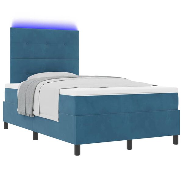 vidaXL Lit &agrave; ressort LED avec matelas Bleu fonc&eacute; 120 x 200 cm tissu
