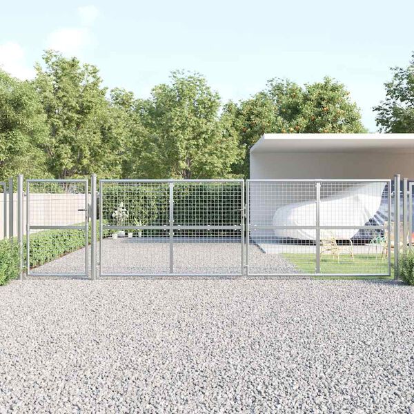 vidaXL Portail de jardin grillag&eacute; argent&eacute; 500 x 125 cm en acier galvanis&eacute;