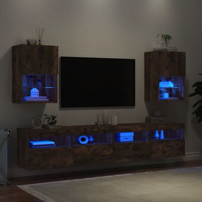 vidaXL Meubles TV avec lumières LED 2 pcs chêne fumé 40,5x30x60 cm