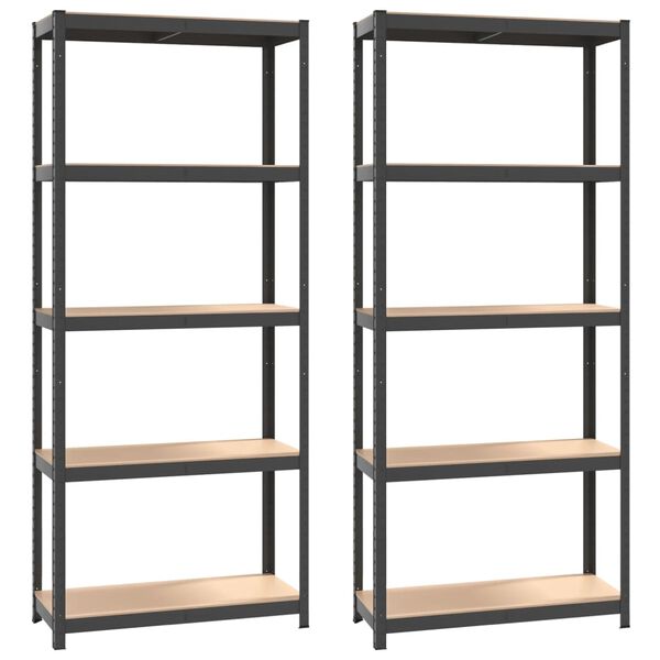 vidaXL &Eacute;tag&egrave;res &agrave; 5 niveaux 2pcs Anthracite Acier et bois d'ing&eacute;nierie