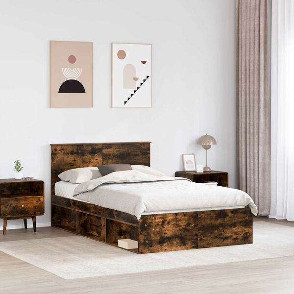 vidaXL Cadre de lit Ch&ecirc;ne fum&eacute; 120 x 190 cm Bois d'ing&eacute;nierie