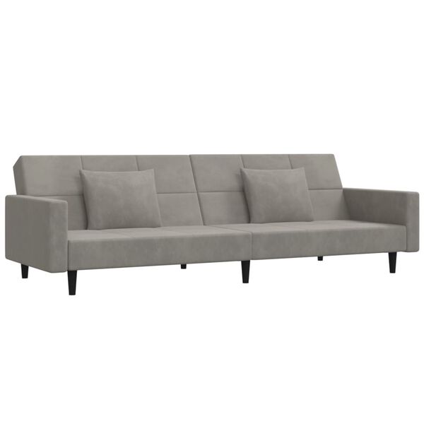 vidaXL Canap&eacute;-lit &agrave; 2 places avec deux oreillers Gris clair Velours