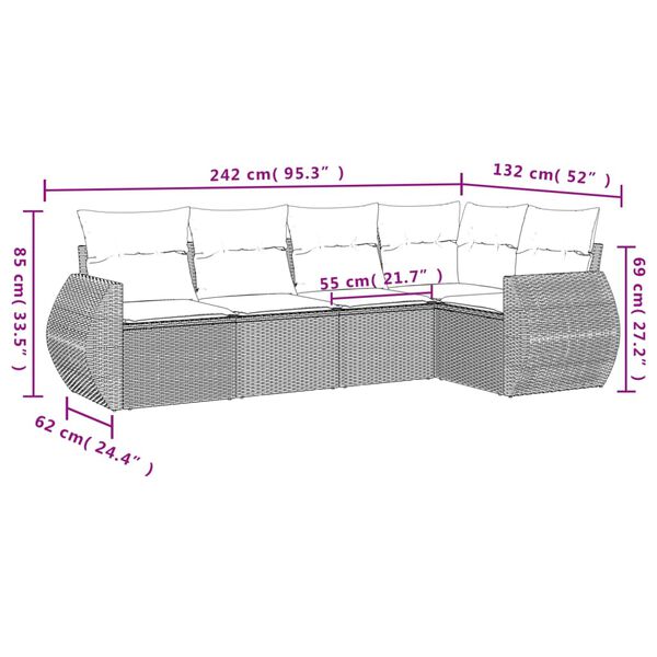 vidaXL Salon de jardin 5 pcs avec coussins gris r&eacute;sine tress&eacute;e