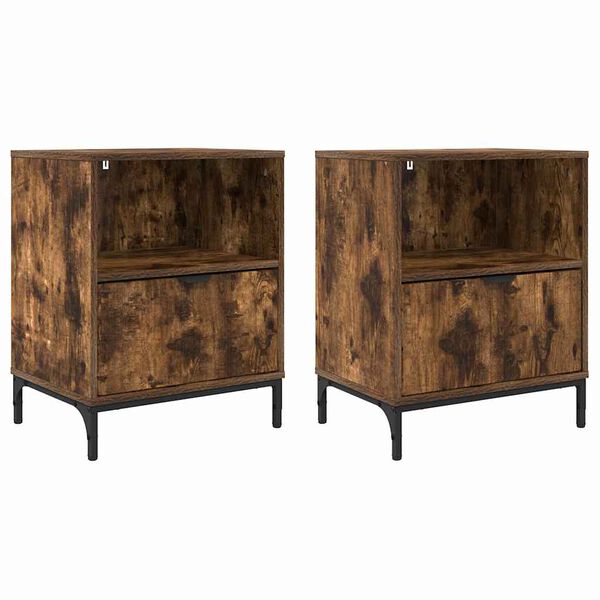 vidaXL Tables de chevet avec tiroir 2 pcs Ch&ecirc;ne fum&eacute; 49 x 36 x 61 cm