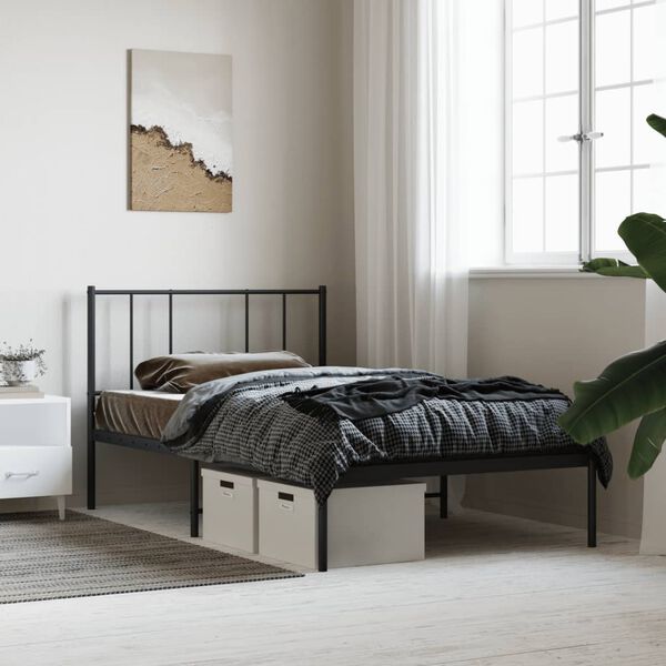 vidaXL Cadre de lit m&eacute;tal sans matelas avec t&ecirc;te de lit noir 90x190 cm
