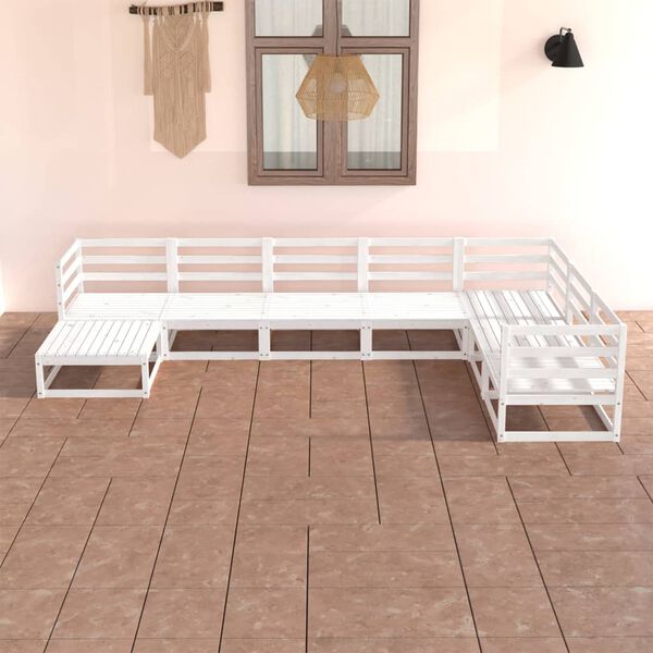 vidaXL Salon de jardin 7 pcs Blanc Bois de pin massif