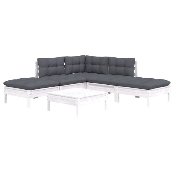 vidaXL Salon de jardin 6 pcs avec coussins blanc bois de pin