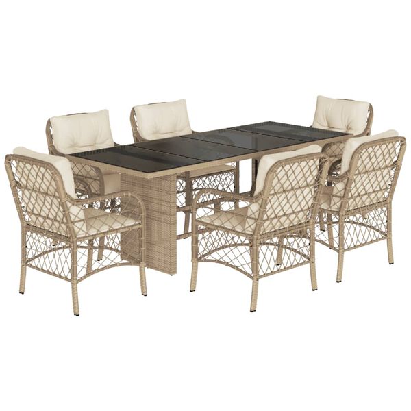 vidaXL Ensemble &agrave; manger de jardin et coussins 7 pcs beige poly rotin