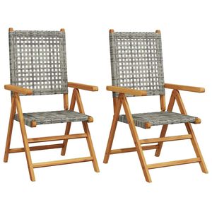vidaXL Chaises pliantes 2 pi&egrave;ces en bois massif d'acacia gris et polyrotin