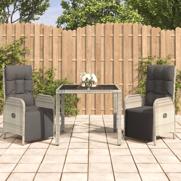 vidaXL Ensemble &agrave; manger de jardin 3 pcs coussins gris r&eacute;sine tress&eacute;e
