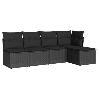 vidaXL Salon de jardin 5 pcs avec coussins noir résine tressée