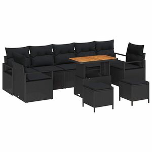 vidaXL Ensemble de canap&eacute; de jardin avec coussin 10 pcs Noir