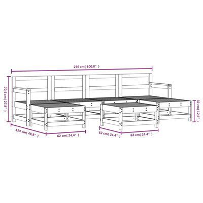 vidaXL Salon de jardin 7 pcs Noir Bois de pin massif