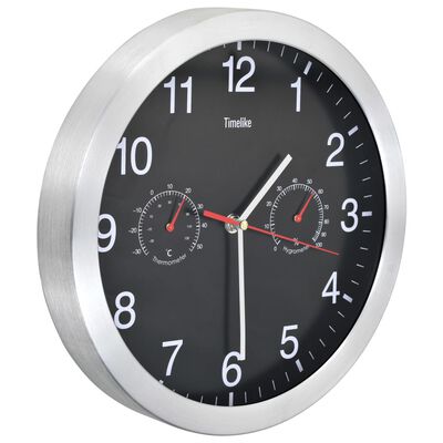 vidaXL Horloge murale à quartz Hygromètre et thermomètre 30 cm Noir