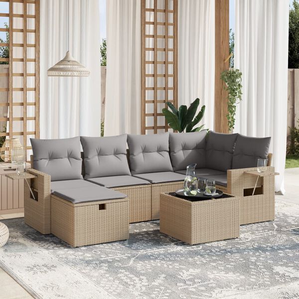 vidaXL Salon de jardin avec coussins 7pcs m&eacute;lange beige r&eacute;sine tress&eacute;e