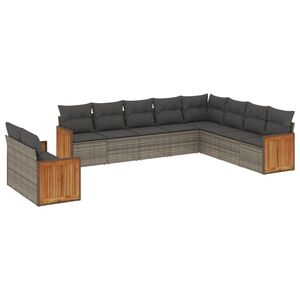 vidaXL Salon de jardin avec coussins 10 pcs gris r&eacute;sine tress&eacute;e