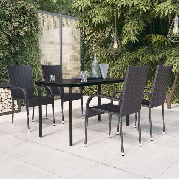 vidaXL Ensemble à manger de jardin 5 pcs Noir