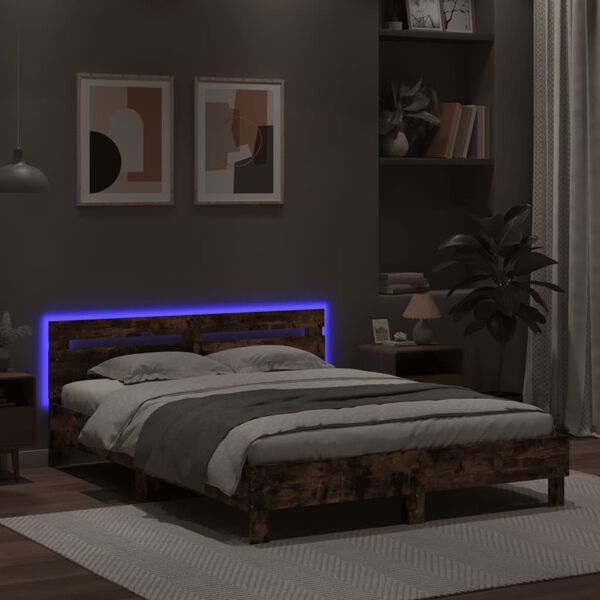 vidaXL Cadre de lit avec LED sans matelas ch&ecirc;ne marron 150x200 cm