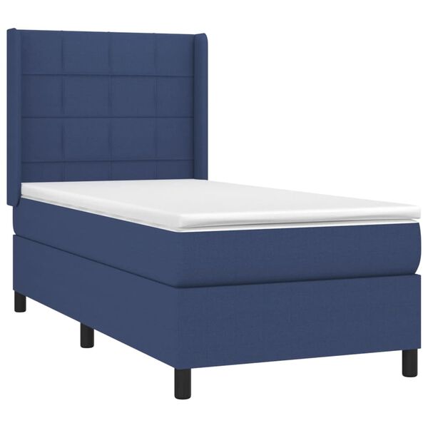 vidaXL Sommier &agrave; lattes de lit matelas et LED Bleu 90x200 cm Tissu