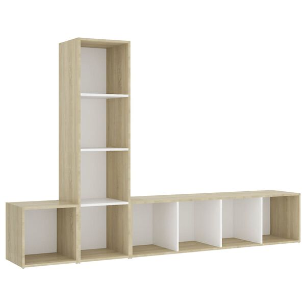 vidaXL Ensemble de meubles TV 3 pcs Blanc ch&ecirc;ne sonoma Bois ing&eacute;nierie