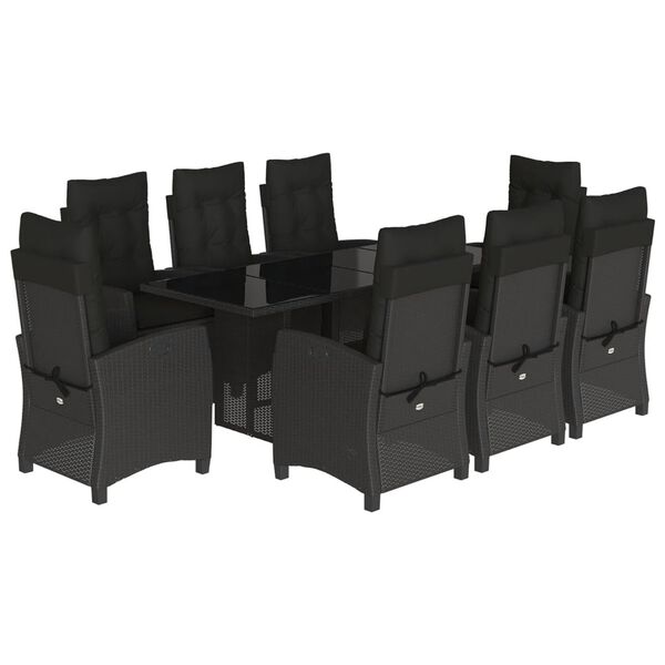 vidaXL Ensemble &agrave; manger de jardin 9pcs coussins noir r&eacute;sine tress&eacute;e