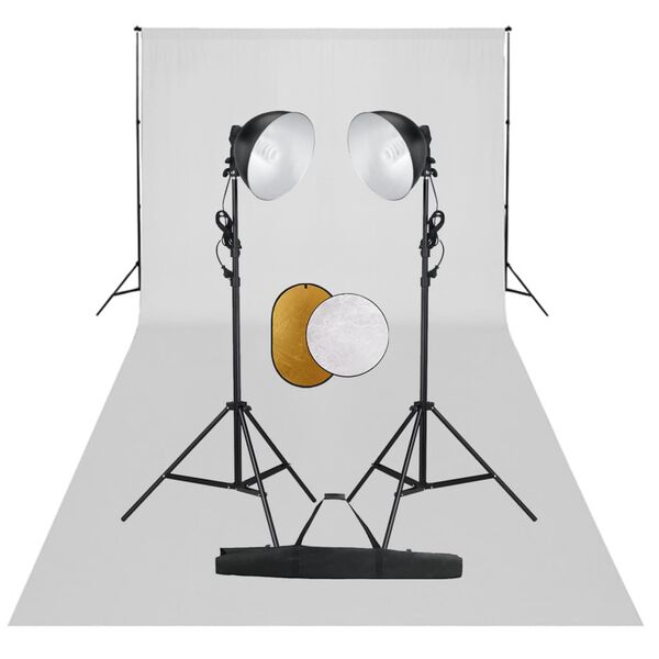 vidaXL Kit de studio photo avec lampes toile de fond et r&eacute;flecteur