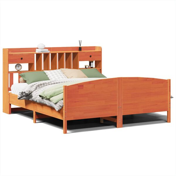 vidaXL Lit biblioth&egrave;que sans matelas cire marron 200x200 cm pin massif