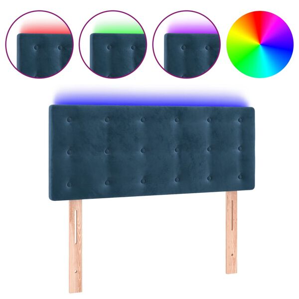 vidaXL T&ecirc;te de lit &agrave; LED Bleu fonc&eacute; 90x5x78/88 cm Velours