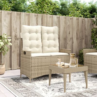 vidaXL Banc inclinable de jardin avec coussins beige résine tressée