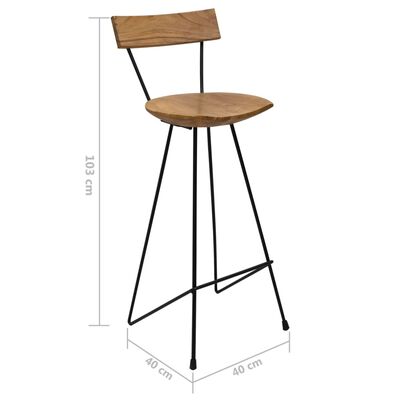 vidaXL Tabourets de bar lot de 2 bois de teck massif