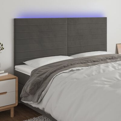 vidaXL Tête de lit à LED Gris foncé 180x5x118/128 cm Velours