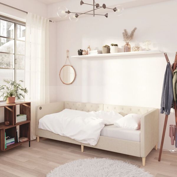 vidaXL Lit avec matelas et &eacute;clairage USB Cr&egrave;me Tissu 90x200 cm