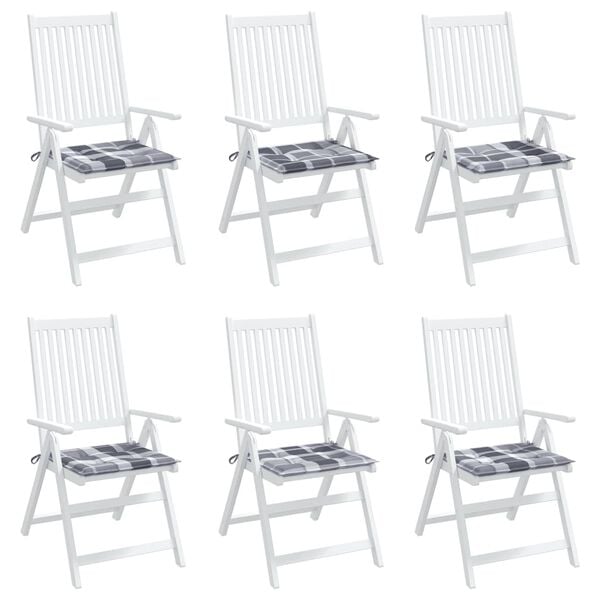 vidaXL Coussins de chaise de jardin lot de 6 carreaux gris 50x50x4 cm