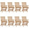 vidaXL Chaises pliantes avec coussins beiges, 8 pi&egrave;ces, en bois de teck massif