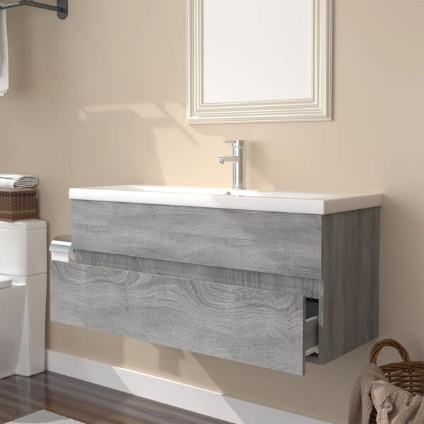 vidaXL Meuble lavabo avec bassin int&eacute;gr&eacute; Sonoma gris Bois d'ing&eacute;nierie