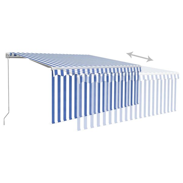 vidaXL Auvent manuel r&eacute;tractable avec store 3x2,5 m Bleu et blanc