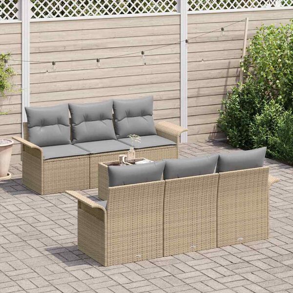 vidaXL Ensemble de canap&eacute; de jardin 7 pcs Beige et gris polyrotin