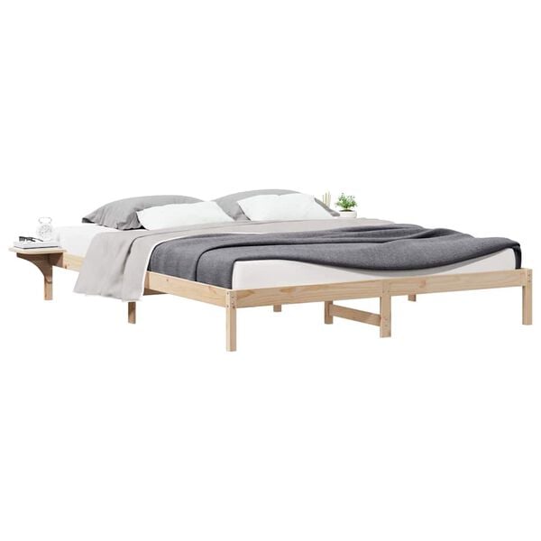 vidaXL Cadre de lit avec tables de chevet Naturel 180 x 210 cm